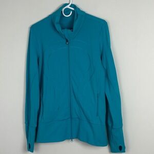 Lululemon‎ Teal Blue Stride Jacket Full Zipper Womens Size 12 Thumbholes Running